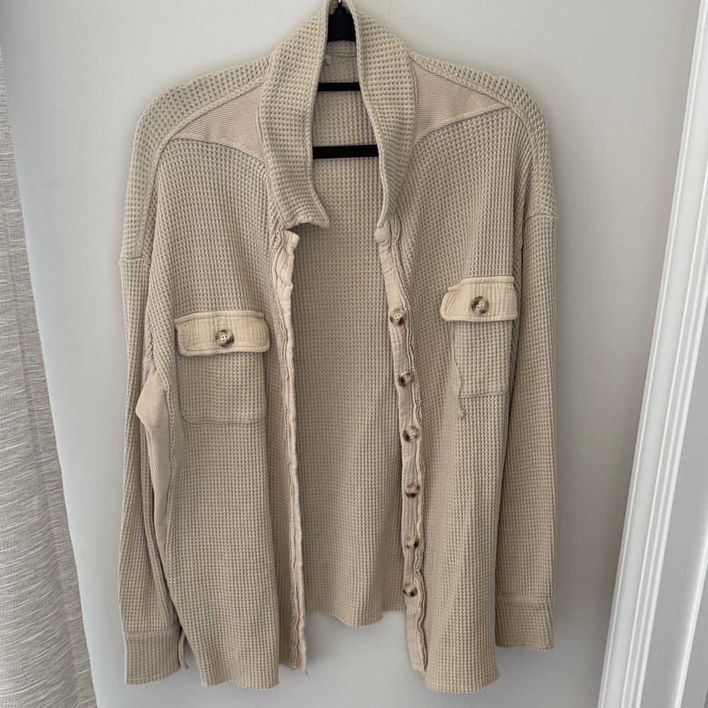 Beige Waffle Knit Cardigan